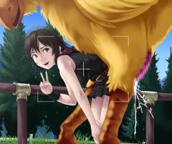 10s 1girl animal bestiality bird brown_eyes censored chocobo clothed_sex cum cum_in_pussy final_fantasy final_fantasy_xv interspecies iris_amicitia nude penis sex size_difference smile thor_(deep_rising)  rating:Explicit score:98 user:Toon_Link32