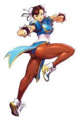 1girl ass bad_id bad_tumblr_id black_pantyhose bracelet brown_hair bun_cover capcom china_dress chinese_clothes chun-li double_bun dress earrings eyeshadow fighting_stance full_body hair_bun highres jewelry looking_at_viewer makeup nike_(company) pantyhose pelvic_curtain puffy_sleeves robaato shoes short_hair smile sneakers solo spiked_bracelet spikes street_fighter rating:Sensitive score:57 user:dmysta3000