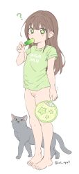 bottomless brown_hair casual_nudity cat food food_in_mouth green_eyes loli okura-chan_(at_nya5) okura-chan_(at_nya5)_(character) popsicle popsicle_in_mouth pussy question_mark star-shaped_pupils star_(symbol) symbol-shaped_pupils webp-to-png_conversion 