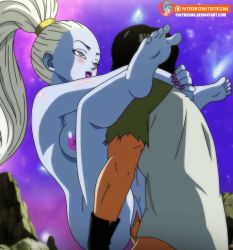  1boy 1girl android_17 angel blue_skin blush breasts clothed_male_nude_female colored_skin dragon_ball dragon_ball_super feet feet_up foxybulma galaxy hetero large_breasts long_hair nipples nude penis sex soles suspended_congress vados_(dragon_ball) vaginal white_hair  rating:Explicit score:147 user:Imtsagwbb