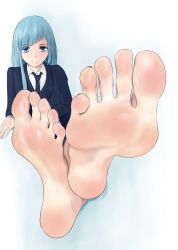 1girl barefoot blue_eyes blue_hair blunt_bangs feet formal hair_over_one_eye highres hime_cut jujutsu_kaisen looking_at_viewer loose_necktie miwa_kasumi necktie pov shirow_(mha03133) sidelocks soles suit tagme toes rating:Questionable score:128 user:Synyster22
