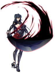  1girl annerose_vajra black_hair breasts elf covered_erect_nipples full_body highres kagami_hirotaka katana koutetsu_no_majo_annerose koutetsu_no_majo_anneroze large_breasts legs lilith-soft long_hair looking_at_viewer pointy_ears sideboob smile solo standing sword weapon yellow_eyes  rating:Sensitive score:26 user:deltaonix