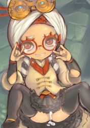  1girl :d aftersex bag black_thighhighs blade_ride clothed_sex crying cum cum_in_pussy cum_pool cumdrip dress flat_chest frilled_skirt frills glasses hair_ornament highres loli looking_at_viewer nintendo no_panties open_mouth purah red_eyes sex skirt smile spread_legs tears the_legend_of_zelda the_legend_of_zelda:_breath_of_the_wild thighhighs white_hair  rating:Explicit score:114 user:Perv-Ultra