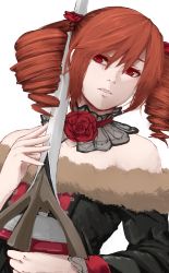 1girl amy_sorel bare_shoulders drill_hair gothic_lolita highres lolita_fashion namco red_eyes red_hair simple_background solo soul_calibur sword terimayo twin_drills weapon rating:Questionable score:14 user:twilight_jester