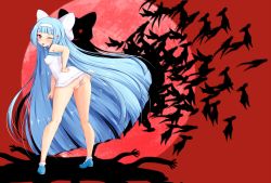  1girl ass bare_arms blue_hair breasts closed_eye ether_core highres hime_cut let&#039;s_end_the_world long_hair nell_(let&#039;s_end_the_world) panties small_breasts smile soles thighs underwear  rating:General score:38 user:mindjazz