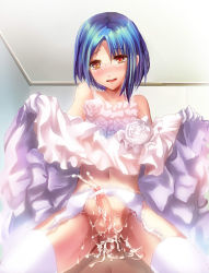  2boys anal androgynous bad_id bad_pixiv_id blue_hair blush boy_on_top censored clothes_lift crossdressing cum cum_in_ass dress dress_lift ejaculating_while_penetrated ejaculation garter_belt garter_straps glasses gloves iio_touto indoors male_focus male_penetrated multiple_boys original out_of_frame penis pov sex shimaji shota solo_focus testicles thighhighs trap wedding_dress white_legwear yaoi yellow_eyes 