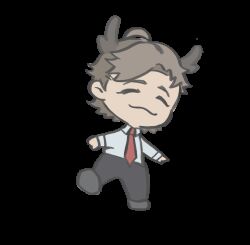  1boy ahoge animated animated_gif antlers black_footwear black_pants brown_hair character_request chibi chinese_commentary closed_eyes closed_mouth collared_shirt commentary_request copyright_request flat_color highres horns long_sleeves looping_animation male_focus necktie pants red_necktie shenmi_de_shutiao_daima shirt shoes short_hair smile solo transparent_background walking white_shirt 