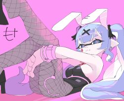 1girl animal_ears blue_eyes blue_hair highres inkling inkling_girl inkling_player_character leotard long_hair mocamocaink nintendo playboy_bunny pointy_ears rabbit_ears rabbit_hole_(vocaloid) simple_background solo splatoon_(series) suction_cups tentacle_hair white_background 
