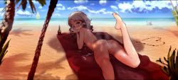  1girl absurdres anus ass barefoot beach beach_towel bikini blue_sky blush boat cleft_of_venus cloud crab dappled_sunlight day diathorn feet female_focus flat_chest from_behind heart highres loli looking_at_viewer looking_back lying nude ocean on_stomach open_mouth original outdoors parted_bangs petite pussy sailboat sailing_ship sand shadow skinny sky solo sunlight swimsuit tan tanline towel uncensored untied_bikini water watercraft  rating:Explicit score:456 user:Domestic_Importer