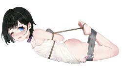  ass barefoot bdsm black_hair blue_eyes bondage bondage_mittens bound camisole collar crying flat_chest hogtie loli lying multicolored_hair on_stomach one_eye_closed open_mouth restrained sex_toy streaked_hair vibrator vibrator_in_thigh_strap  rating:Questionable score:33 user:TinSnips