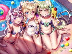 3girls :d :o :q animal_ear_fluff animal_ears anklet art556_(girls&#039;_frontline) artist_name bad_id bad_pixiv_id ball bare_shoulders barefoot between_legs bikini bikini_top_only black-framed_eyewear black_bikini blonde_hair blue_eyes blush bow bracelet braid breasts cat_ears cat_girl cat_tail closed_mouth collarbone commentary_request covered_erect_nipples eyewear_on_head fang food frilled_bikini frilled_bikini_top frills front-tie_bikini_top front-tie_top g41_(beach_punk_2064)_(girls&#039;_frontline) g41_(girls&#039;_frontline) girls&#039;_frontline gluteal_fold green_bow green_hair gun hair_between_eyes hair_bow hair_bun hair_over_shoulder hand_between_legs hand_up hetero heterochromia holding holding_food holding_gun holding_weapon innertube jewelry long_hair looking_at_viewer multiple_girls name_tag navel official_alternate_costume on_floor one-piece_swimsuit open_mouth p7_(girls&#039;_frontline) pink-tinted_eyewear pinky_out ponytail pool pool_ladder poolside popsicle puddle purple_eyes red_eyes red_ribbon ribbon saruei see-through side_bun simple_background single_braid single_side_bun sitting small_breasts smile stomach sweat swept_bangs swim_ring swimsuit tail tinted_eyewear tongue tongue_out twintails v very_long_hair wariza water weapon wet wet_clothes wet_swimsuit white_bow white_one-piece_swimsuit yellow_eyes yokozuwari rating:Questionable score:56 user:danbooru