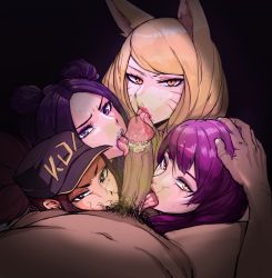 1boy 4girls ahri_(league_of_legends) akali angry animal_ears baseball_cap blonde_hair blue_eyes blue_hair blue_lips brown_eyes brown_hair clothes_writing cooperative_fellatio decensored double_bun dripping evelynn_(league_of_legends) eyeshadow facial_mark fellatio fox_ears fox_girl frown glaring hair_bun hand_on_another&#039;s_head hat high_ponytail highres idol k/da_(league_of_legends) k/da_ahri k/da_akali k/da_evelynn k/da_kai&#039;sa kai&#039;sa league_of_legends licking licking_penis lipstick long_hair looking_at_viewer makeup male_pubic_hair mascara multiple_girls open_mouth oral penis pov pubic_hair purple_hair purple_lips runny_makeup scofa scowl smegma stray_pubic_hair sweat swept_bangs third-party_edit tongue tongue_out whisker_markings yellow_eyes rating:Explicit score:122 user:bloodvlad