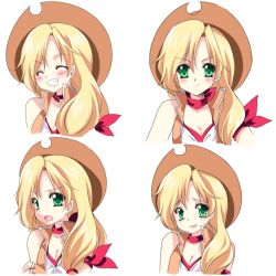  1girl applejack blonde_hair blush character_sheet cowboy_hat expressions closed_eyes green_eyes grin hat long_hair my_little_pony my_little_pony:_friendship_is_magic open_mouth personification ponytail sakurano_ru smile solo cowboy_western white_background  rating:Sensitive score:30 user:hellarmy