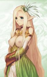  1girl blonde_hair blue_eyes blush breasts celestia eternal_forest&#039;s_chanting highres long_hair nipples nude nude_filter pointy_ears sega shining_(series) shining_wind solo third-party_edit tony_taka  rating:Questionable score:47 user:danbooru
