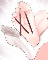  barefoot between_toes feet food foot_focus no_shoes oouso pocky simple_background single_sock socks soles toes white_legwear  rating:Questionable score:53 user:klybb