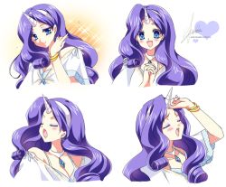  1girl adjusting_hair angry blue_eyes blush bracelet character_sheet closed_eyes expressions fingernails hairband horns jewelry long_hair my_little_pony my_little_pony:_friendship_is_magic nail_polish open_mouth personification purple_hair rarity_(my_little_pony) sakurano_ru single_horn solo tsundere white_background  rating:Sensitive score:35 user:hellarmy