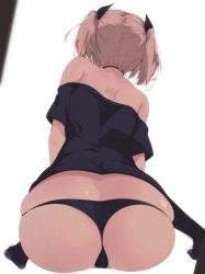 1girl ass ass_focus back bad_id bad_pixiv_id bare_shoulders black_border black_shirt border brown_hair butt_crack collar from_behind from_below full_body huge_ass looking_up lowleg lowleg_panties off-shoulder_shirt off_shoulder original panties partially_visible_vulva shirt short_hair short_sleeves short_twintails shoulder_blades simple_background sitting skindentation string_panties thong twintails underwear unimon_e wedgie white_background wide_hips rating:Questionable score:48 user:danbooru