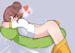  absurdres aged_down anguss arched_back ass blush bottomless breasts breath brown_eyes brown_hair cheerleader covering_face crop_top crotch_rub double_bun ear_blush from_side grey_background hair_bun heart highres loli looking_at_viewer masturbation medium_breasts nose_blush orange_skirt orgasm pillow pleated_skirt pom_pom_(cheerleading) puffy_short_sleeves puffy_sleeves pussy_juice shirt short_sleeves skirt skirt_around_one_leg trembling victory_(waktaverse) virtual_youtuber waktaverse white_shirt  rating:Explicit score:51 user:danbooru