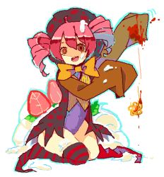  10s 1girl bad_id bad_pixiv_id blood bow charlotte_(madoka_magica) drill_hair hatoyama_itsuru kneeling mahou_shoujo_madoka_magica mahou_shoujo_madoka_magica_(anime) personification pink_hair striped_clothes striped_thighhighs thighhighs twin_drills  rating:Sensitive score:6 user:danbooru
