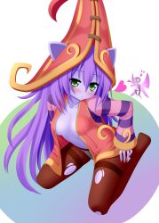 blush breasts colored_skin green_eyes highres league_of_legends long_hair lulu_(league_of_legends) purple_hair purple_skin  rating:Questionable score:36 user:pornobrother