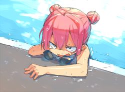  amputee goggles green_eyes pink_hair pool swimsuit tears water wet  rating:Sensitive score:11 user:Creg