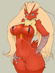  1girl areola_slip beak bikini blaziken blonde_hair blue_eyes breasts claws cleavage colored_sclera colored_skin creatures_(company) furry furry_female game_freak gen_3_pokemon grey_background hands_on_own_hips large_breasts long_hair micro_bikini nintendo pokemon pokemon_(creature) red_skin sideboob sindoll slingshot_swimsuit solo standing string_bikini swimsuit twintails wide_hips yellow_sclera  rating:Questionable score:148 user:Nergal