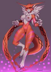  +_+ 1girl absurdres breasts cleft_of_venus digimon digimon_adventure_tri. doom_x_wolf fur_collar furry glowing_markings highres meicrackmon_vicious_mode navel neon_trim nipples pussy red_eyes sharp_nails smile  rating:Explicit score:33 user:GiovanniHunter