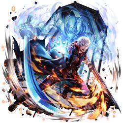  blue_jacket devil_bringer devil_may_cry devil_may_cry_(series) devil_may_cry_4 devil_trigger highres holding holding_weapon jacket last_claudia nero_(devil_may_cry) weapon white_hair yamato_(devil_may_cry)  rating:Explicit score:3 user:NeroXD