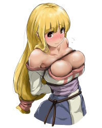 1girl arc_the_lad arc_the_lad_ii arm_behind_back bakkanki bare_shoulders bdsm blonde_hair blush bondage bound breast_bondage breasts brown_eyes cleavage crying crying_with_eyes_open detached_sleeves large_breasts lieza_(arc_the_lad) long_hair low-tied_long_hair rope skindentation solo tears upper_body rating:Explicit score:76 user:z0_0d