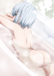 1girl ass back bad_id bad_twitter_id bathing bathtub breasts completely_nude dutch_angle from_side konpaku_youmu konpaku_youmu_(ghost) looking_at_viewer looking_to_the_side nori_tamago nude partially_submerged short_hair sideboob sideways_glance silver_hair small_breasts solo steam touhou water rating:Questionable score:50 user:danbooru