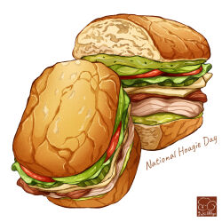  artist_logo bread food food_focus ham highres lettuce meat no_humans original sandwich simple_background tomato white_background yuki00yo  rating:General score:2 user:danbooru