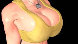  1girl 3d 3dcg breasts cleavage colarbone dog_tags female_soldier head_out_of_frame highres huge_breasts leona_heidern midriff shiny_skin shirt snk source_filmmaker_(medium) supurattabrain tagme tank_top the_king_of_fighters yellow_tank_top  rating:Sensitive score:8 user:gfgt