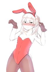  00s 1girl animal_ears blonde_hair blush breasts colorized drawfag embarrassed fake_animal_ears flat_chest gloves green_eyes highres maka_albarn pantyhose playboy_bunny rabbit_ears simple_background sketch small_breasts solo soul_eater twintails  rating:Sensitive score:20 user:ssmstzo