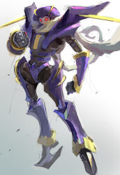  armor brass_knuckles clenched_hand duel_monster floating_scarf full_body gradient_background junk_warrior kazo_(kazozakazo) machine no_humans purple_armor red_eyes robot scarf sketch solo weapon white_scarf yu-gi-oh! yu-gi-oh!_5d&#039;s  rating:General score:1 user:danbooru