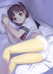    1girl bed lying orange_bullet panties pillow school_uniform serafuku solo underwear  rating:Questionable score:51 user:Daijin