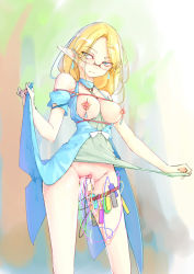 1girl blonde_hair blue_eyes breasts clitoris elf forced_orgasm glasses highres kearful long_hair nipple_piercing nipples original piercing pointy_ears pussy sex_toy solo too_many too_many_sex_toys uncensored vibrator rating:Explicit score:106 user:danbooru