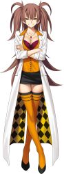  1girl bra breasts brown_hair dr._arach high_heels highres lab_coat lace lace_bra large_breasts long_hair looking_at_viewer non-web_source official_art orange_vest takeuchi_takashi tsukihime tsukihime_(remake) underwear vest 