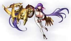 10s 1girl bare_shoulders breasts claws cleavage cosplay detached_sleeves dress fate/extra fate/extra_ccc fate_(series) gauntlets gradient_background hair_ribbon highres huge_breasts isel kantai_collection long_hair looking_at_viewer open_mouth passionlip_(fate) purple_eyes purple_hair revealing_clothes ribbed_dress ribbed_legwear ribbon seaport_water_oni seaport_water_oni_(cosplay) short_dress solo very_long_hair rating:Sensitive score:18 user:railbreaker