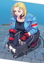 blonde_hair breasts butter_sugoi cammy_white cat gloves skin_tight street_fighter street_fighter_6 watermark