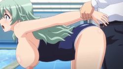 1boy 1girl animated animated_gif arm_grab arm_held_back bent_over blue_eyes bouncing_breasts breasts censored clothed_sex clothes_pull gakuen_de_jikan_yo_tomare green_hair hetero large_breasts long_hair mosaic_censoring nipples one-piece_swimsuit_pull open_mouth pool rape saliva school_swimsuit sex swimsuit tears time_stop vaginal rating:Explicit score:180 user:lkuroi