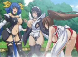  3girls animated animated_gif anime_screenshot arc_system_works ass black_hair blue_hair blush bouncing_breasts breasts brown_hair center_opening cleavage closed_eyes crossover dizzy_(guilty_gear) fatal_fury guilty_gear highleg highleg_leotard huge_breasts iroha_(samurai_spirits) knees_together_feet_apart large_breasts leaning_forward leotard long_hair lowres multiple_girls one_eye_closed outdoors ponytail queen&#039;s_blade queen&#039;s_gate queen&#039;s_gate_spiral_chaos revealing_clothes samurai_spirits screencap shiranui_mai sideboob smile snk splashing standing tail the_king_of_fighters thighhighs very_long_hair wading water wings  rating:Sensitive score:345 user:x-sam