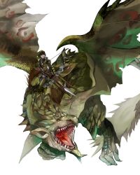  1boy armor arrow_(projectile) bow_(weapon) capcom dragon hat hebi highres male_focus monster monster_hunter_(series) open_mouth rathian rathian_(armor) riding scales sharp_teeth spikes tail talons teeth weapon wings  rating:Sensitive score:11 user:Rikko-43