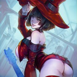  1girl arc_system_works ass black_hair blue_eyes breasts guilty_gear hat i-no large_breasts mole mole_above_mouth underboob witch_hat  rating:Questionable score:8 user:YuukoLover
