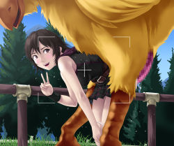 10s 1girl animal bestiality bird brown_eyes censored chocobo final_fantasy final_fantasy_xv interspecies iris_amicitia penis sex size_difference smile thor_(deep_rising)  rating:Explicit score:29 user:Toon_Link32