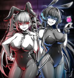  2girls absurdres azur_lane black_leotard breasts ebiblue formidable_(azur_lane) highres large_breasts leotard multiple_girls naughty_face new_jersey_(azur_lane) new_jersey_(exhilarating_steps!)_(azur_lane) pantyhose playboy_bunny rabbit_ears smile wrist_cuffs  rating:Questionable score:31 user:ahpla