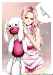 1girl artist_name breasts charlotte_anana closed_mouth covered_erect_nipples female_focus large_breasts long_hair nel-zel_formula one_piece pink_hair text_focus