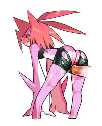  all_fours ass bent_over black_sclera blush colored_sclera colored_skin loli looking_back monster_girl penis pink_hair pink_skin shark shark_girl simple_background sweat torn_clothes yeeeebis yellow_eyes  rating:Explicit score:50 user:Dionysius