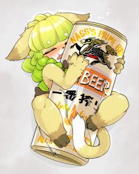  1girl drunk closed_eyes fullbokko_heroes furry furry_female green_hair highres long_hair nude open_mouth soda solo tokumori_kaisen  rating:Questionable score:8 user:KemonoLover96