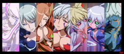  6+girls amaha_masane aoi_(witchblade) armor asagi_(witchblade) black_sclera blade blonde_hair blue_eyes blue_sclera blue_skin breasts brown_hair child claws cleavage colored_sclera colored_skin female_focus green_eyes large_breasts lineup maria_(witchblade) multiple_girls nora_(witchblade) red_eyes smile soho_reina tongue tongue_out white_hair witchblade  rating:Questionable score:36 user:graykit029