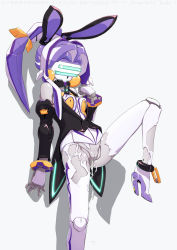 android animal_ears breasts rabbit_ears cum cum_in_pussy cumdrip doll_joints high_heels highres joints leg_lift mecha_musume musen-shiki_sanhankikan open_clothes open_shirt pantyhose purple_hair purple_theme pussy robot shirt shoes torn_clothes torn_legwear virtual_on white_theme rating:Explicit score:54 user:Nergal